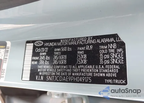 2023 Hyundai Santa Cruz Sel z USA, uszkodzony, nr VIN 5NTJCDAE9PH049175